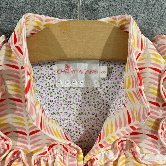 Christy & Fang Girls Dress Pink Yellow Retro Cottagecore Ruffle A-Line Sz Small - Picture 4 of 11